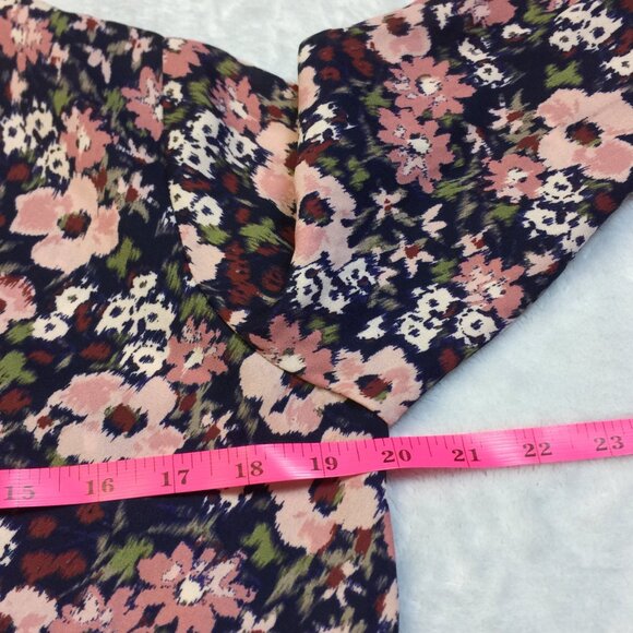 New! BCX Surplice Wrap Blouse Top S Woman's Blue Pink Floral 3/4 Tie Sleeve - Picture 14 of 16